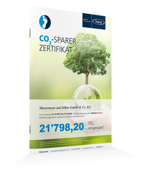 FRAISA ReTool CO2-Sparer-Zertifikat